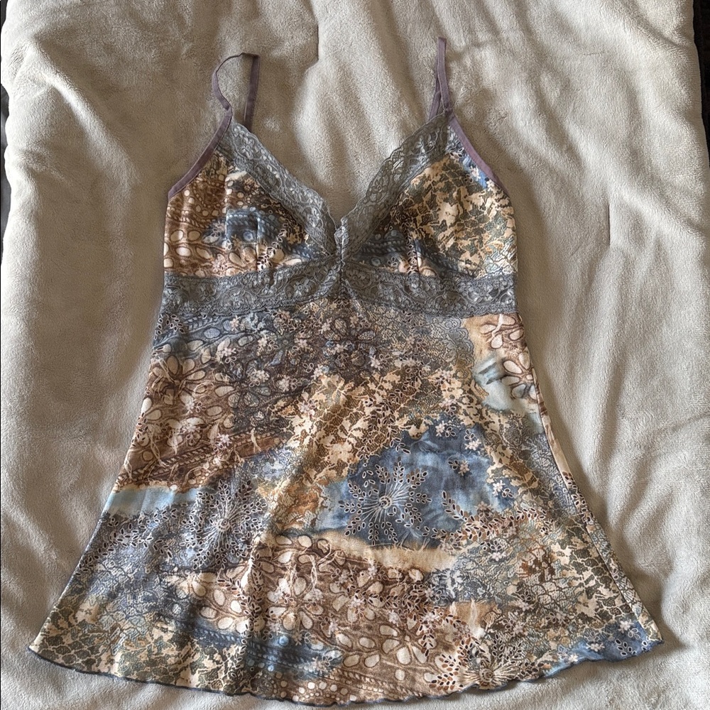 Boho Floral Lace Trim Camisole Spaghetti Strap Flowy Tank Top (Y2K)